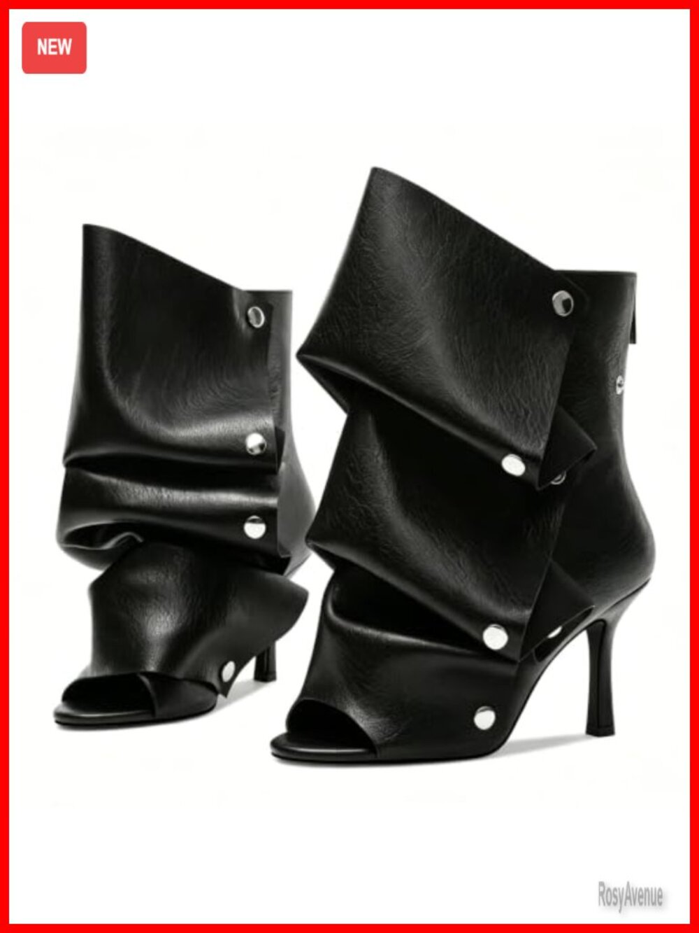 Women's Open Toe Stiletto Fold-Over Ankle Booties Snap Panel Peep Toe Heels